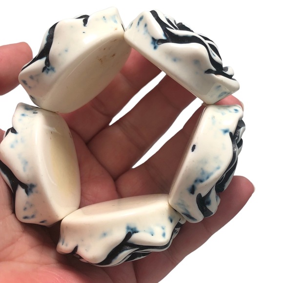 Stretch Bracelet Blue Floral Flower Statement - Picture 6 of 9